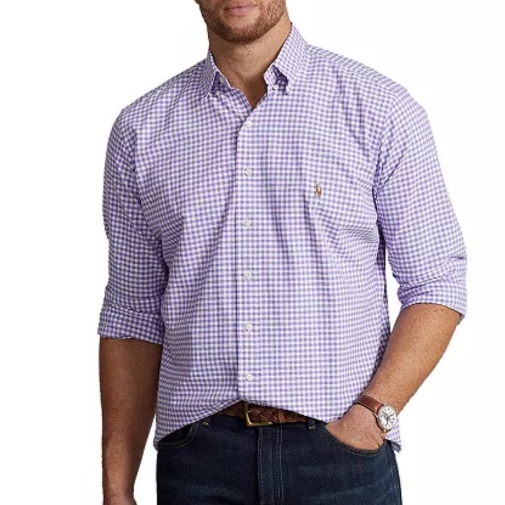 Polo Ralph Lauren  Mens 2x Tall Button Down Purple Gingham Cotton Shirt